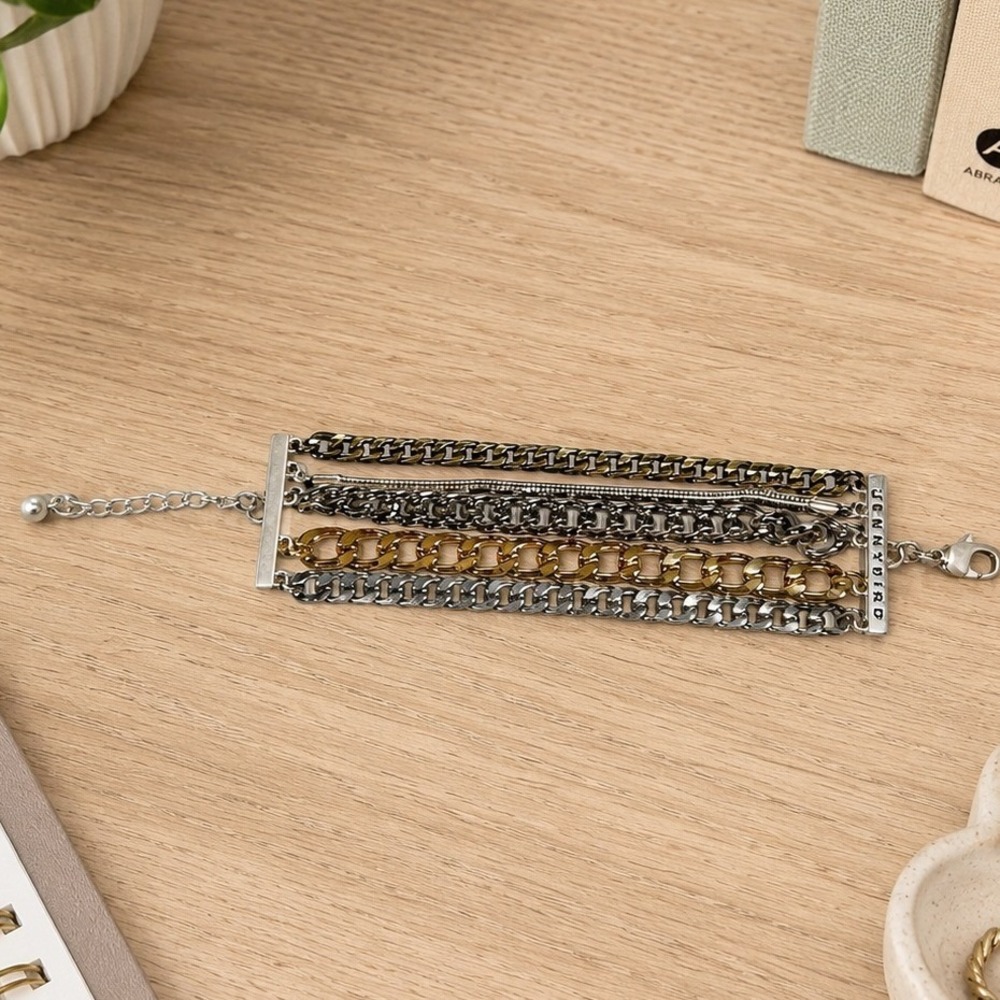 Jenny Bird Mixed Metal Multi Strand Chain Austin Bracelet Silver Gold‎ Boho Edgy
